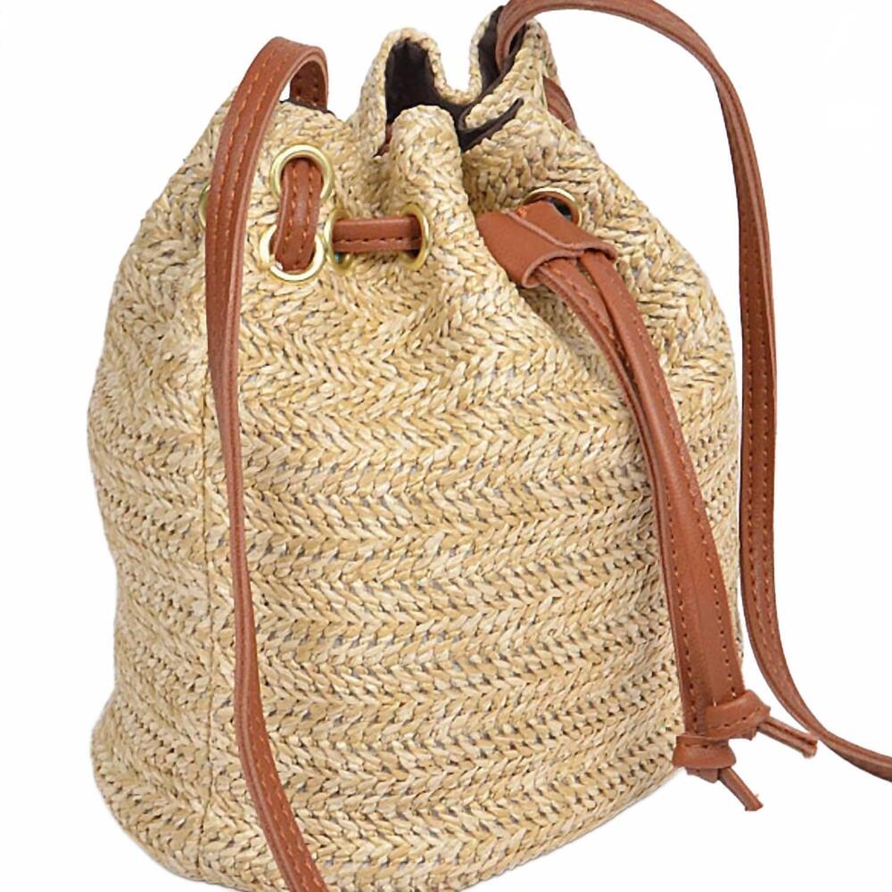 NEW 3AM BY H&D ACCESSORIES women's woven straw bucket bag in tan
